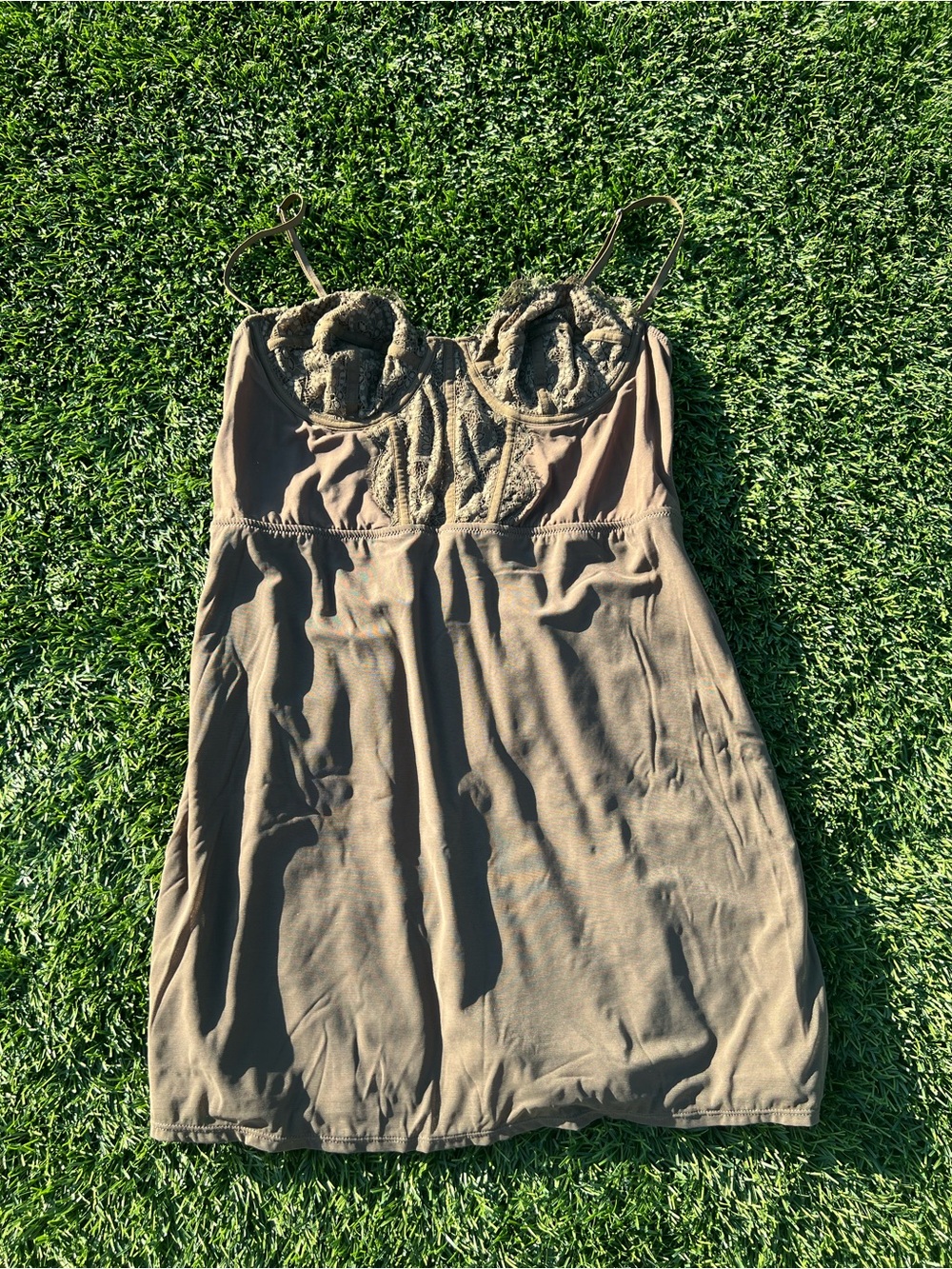 Urban Outfitters Brown Lace-Trim Mini Dress